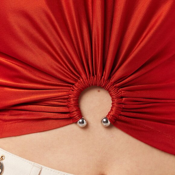 Paco Rabanne Red Orange Crop Top with Ring - NWOT - 38 - Picture 3 of 6